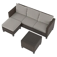 Better Homes & Gardens Brookbury 3-Piece Steel Outdoor Compact Sectional Set with Cushions & Covers, Tan