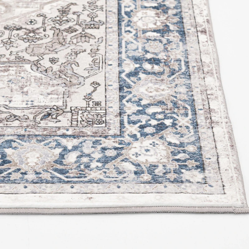 Banburry Tan and Dark Blue Woven Area Rug