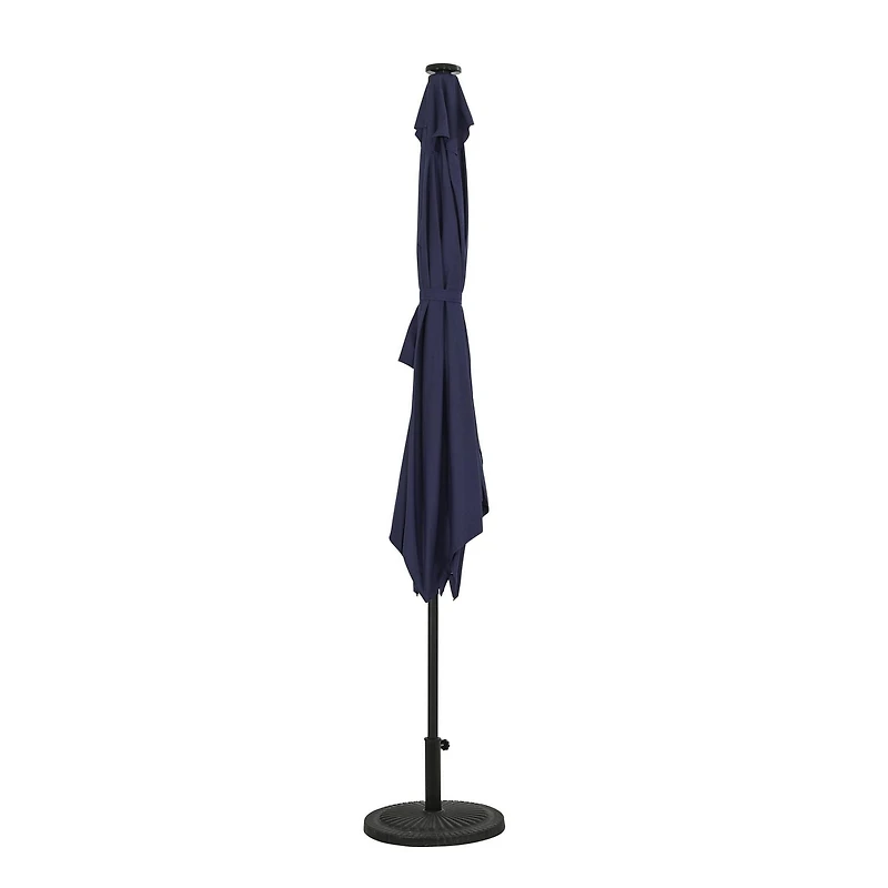 Nassau 6.5-ft x 10-ft Rectangular Market Umbrella with LED Bulb Lights - Navy Blue - Breez-Tex