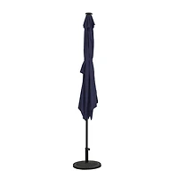 Nassau 6.5-ft x 10-ft Rectangular Market Umbrella with LED Bulb Lights - Navy Blue - Breez-Tex