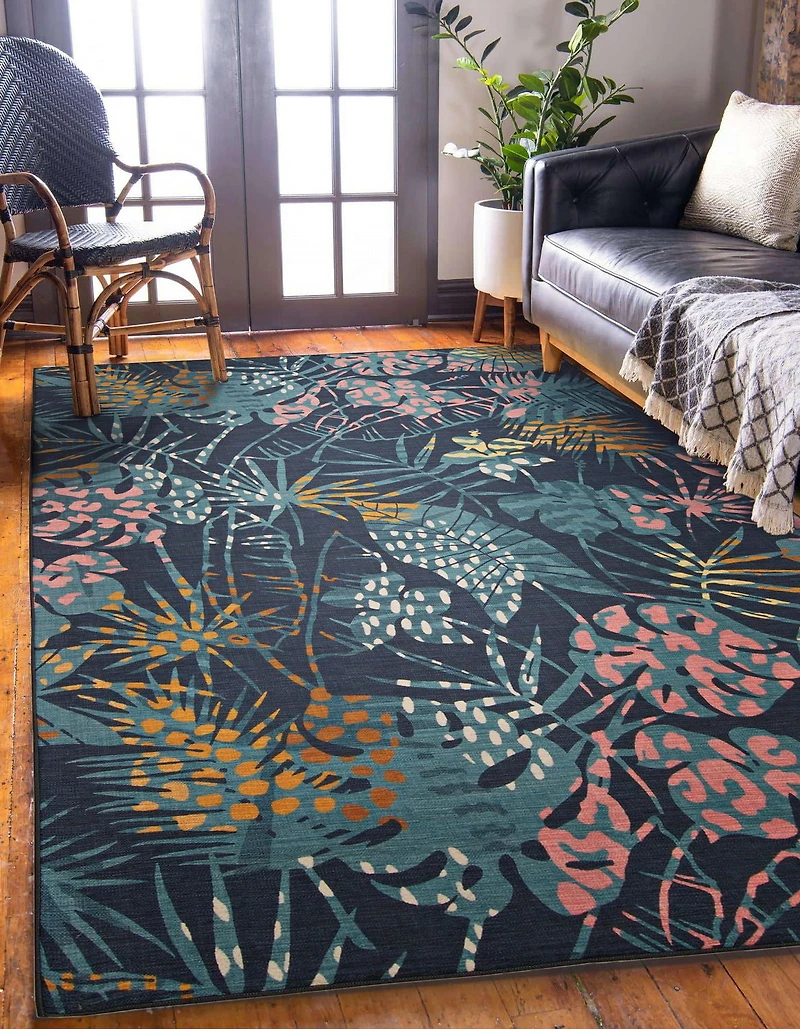 Outdoor Washable Miramar Navy & Gold 5' x 7' Area Rug