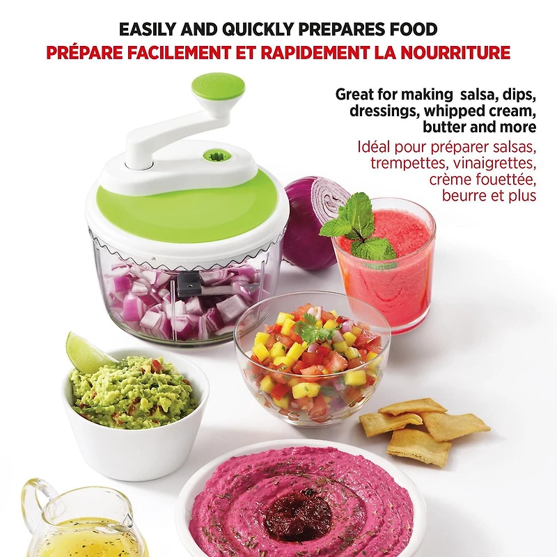 Starfrit Dual Speed Pro Food Processor, Manual Hand Chopper and Whipper, 2 Speeds, Non-Slip Base, Dishwasher Safe, Ideal for Salsa, Baby Food, Hummus, Sauces, Dips