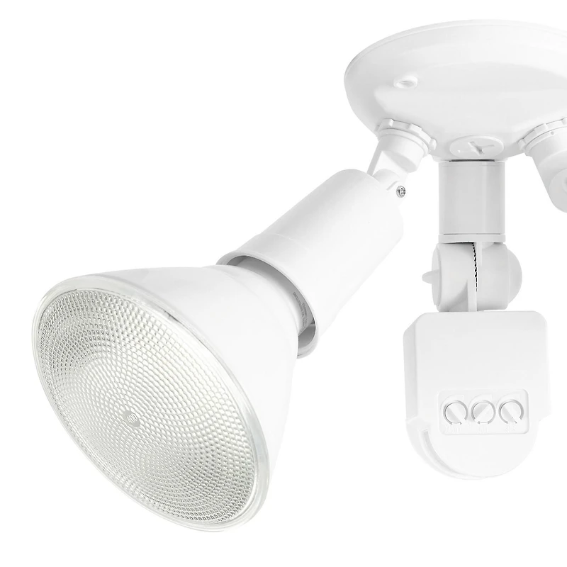 Globe Electric 300W Weather Resistant Motion Sensor Activated Twin Light Security Light, White Finish, 180 Degree Detection Zone (79770)