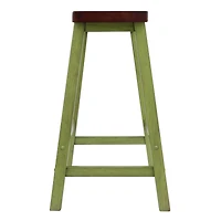 Satori Saddle Seat Counter Stool, Rustic Green and Walnut