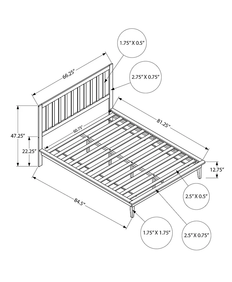 Monarch Specialties Bed, Platform Bed, Queen Size, Frame Only, Bedroom, Black Wood Frame, Black Wood Legs, Contemporary