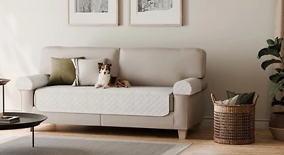 Housse de sofa en tissu faux sherpa imperméable SmartFit, housse de mobilier en 3 pièces, pour chiens et autres animaux de compagnie, Creme