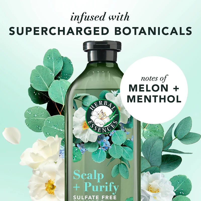 Herbal Essences Scalp + Purify Shampoo, Cleanses The Scalp for Soft Hair, Eucalyptus, Sulfate-Free, 400 mL
