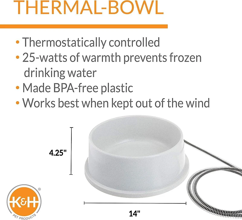 K&H Bol thermique extérieur grand bol à chiens chauffant gris