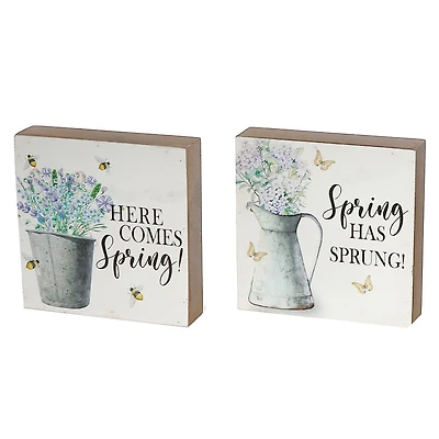 MDF Square Blocks Spring Floral - Set of 2