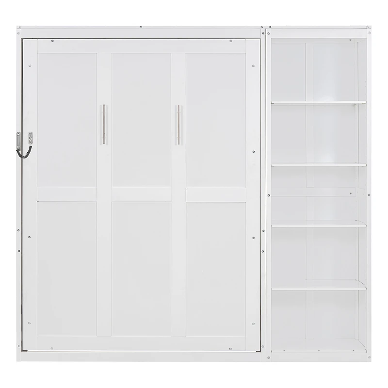 Homy Casa Full Size Murphy Bed with Storage Shelves, White, Foldable Wall Bed