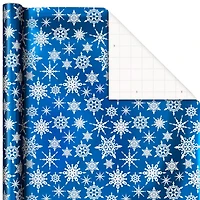 Hallmark Blue Foil Christmas Wrapping Paper with Cut Lines on Reverse (3 Rolls: 60 sq. ft. ttl) Snowmen, Snowflakes, Christmas Trees