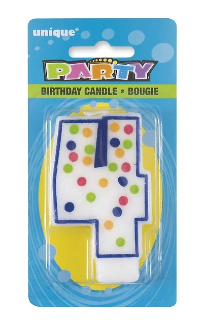 Bougie d'anniversaire numéro "4" à pois