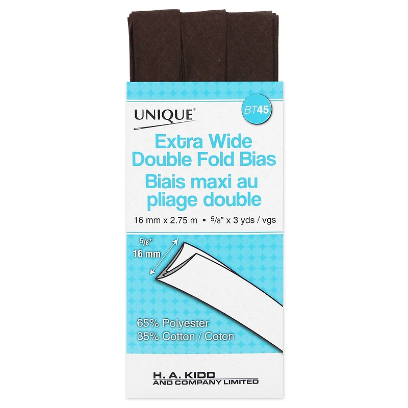 UNIQUE Extra-Wide Double-Fold Bias Tape - ~16 mm (0.63 in) × 2.75 m (5/8 in × 3 yd), polycoton