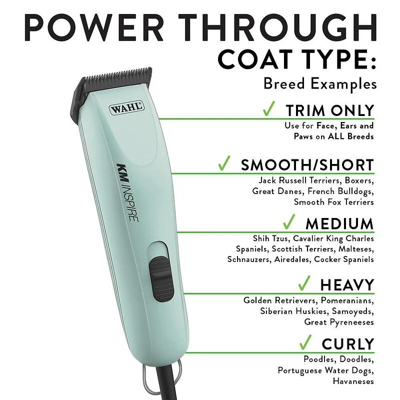 Wahl KM Inspire Tondeuse filaire pour animaux, moteur sans balais puissant, changement de lame facile, conception légère pour toutes les couches – Modèle – 59183