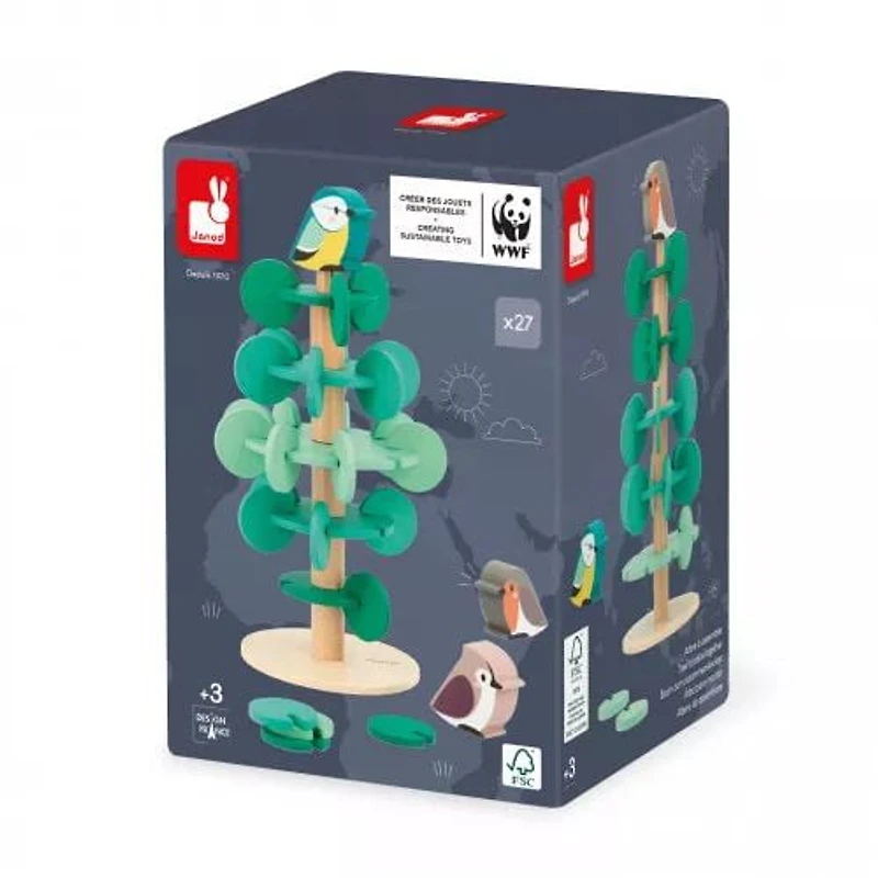 Janod - Tree to Piece Together - Build-Your-Own 30 cm Tree - Includes 37 Wooden Accessories - Dexterity Game - for Children and Toddlers - from 36 Months