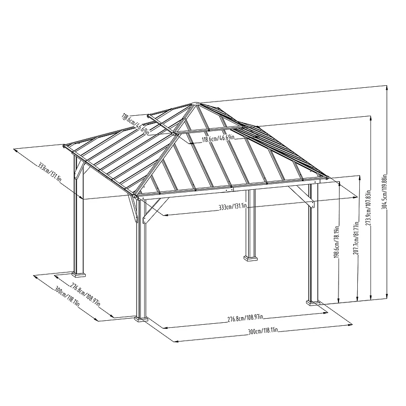 HOMETRENDS 11' x 11' Hardtop Cedar Square Gazebo, Black