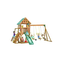 Creative Cedar Designs Mountain View Wooden Playset with Rock Wall, Slide and Swings (Yellow & Green)