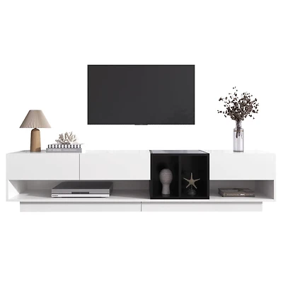 Noble House Meuble TV & Bas, Blanc Brillant & Noir à Blocs de Couleur, Rangement Multiple avec Tiroirs & Compartiments