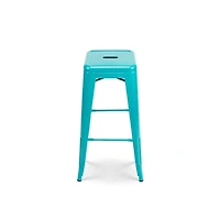 Heavenly Collection Industrial Turquoise Metal Counter Stools Set of 3 - Tolix-Style Backless Barstools with Wooden Seat Option - Ideal for Kitchen Islands & Patios