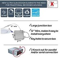 Nadair, 6” LED Recessed Ultra Slim Lights, 24-pack, IC rated, Dimmable, 15W=90W, 1125 Lumens, 4000K (Cool white), Large Junction box, Quick Connect System, White finish, Brushed nickel trim included