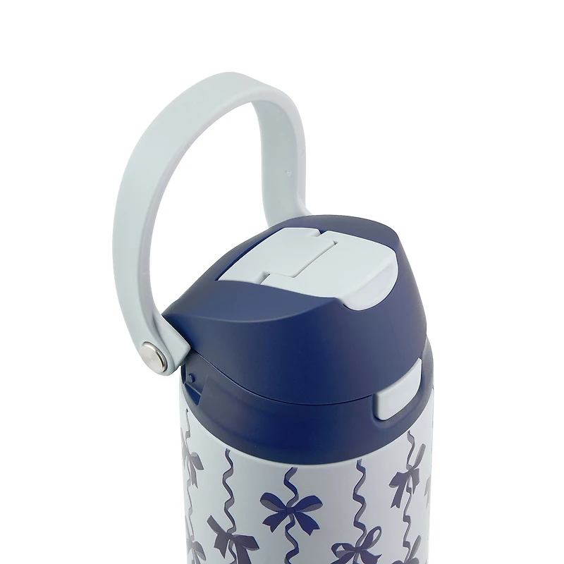 TAL Stainless Steel 2-in-1 Straw and Chug Water Bottle with Push Lid 24 fl oz, Blue Bows