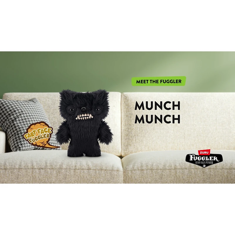 Fuggler Fart Face 9-inch Assortment Series 1 (Munch Munch – Black long) by ZURU, Funny Ugly Monster Plush Toy