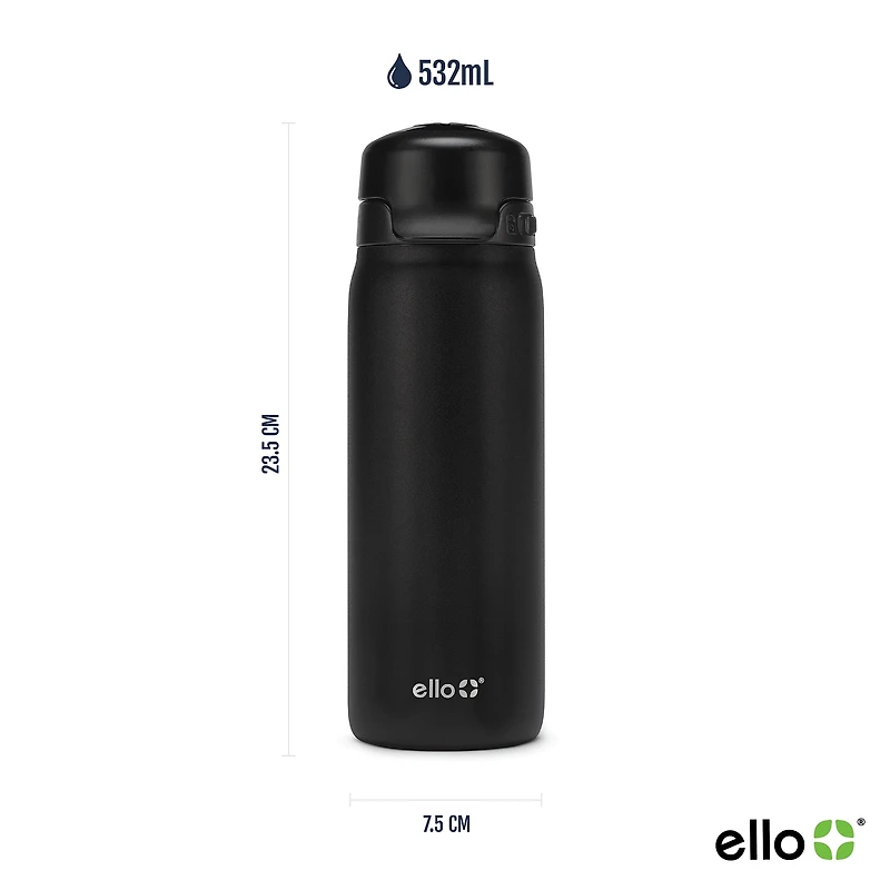 Ello 18 oz Flip & Fill Black Stainless Steel Water Bottle