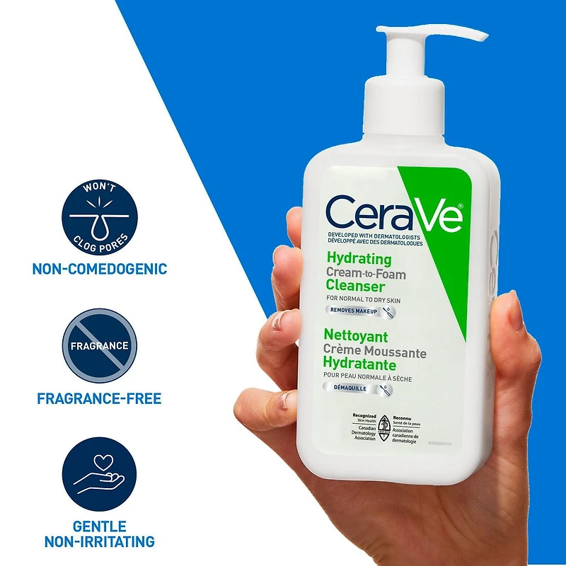 CeraVe Cream-to-Foam Cleanser, Hydrating Face Wash with Ceramides and Amino Acids for Normal to Dry Skin, 237mL
