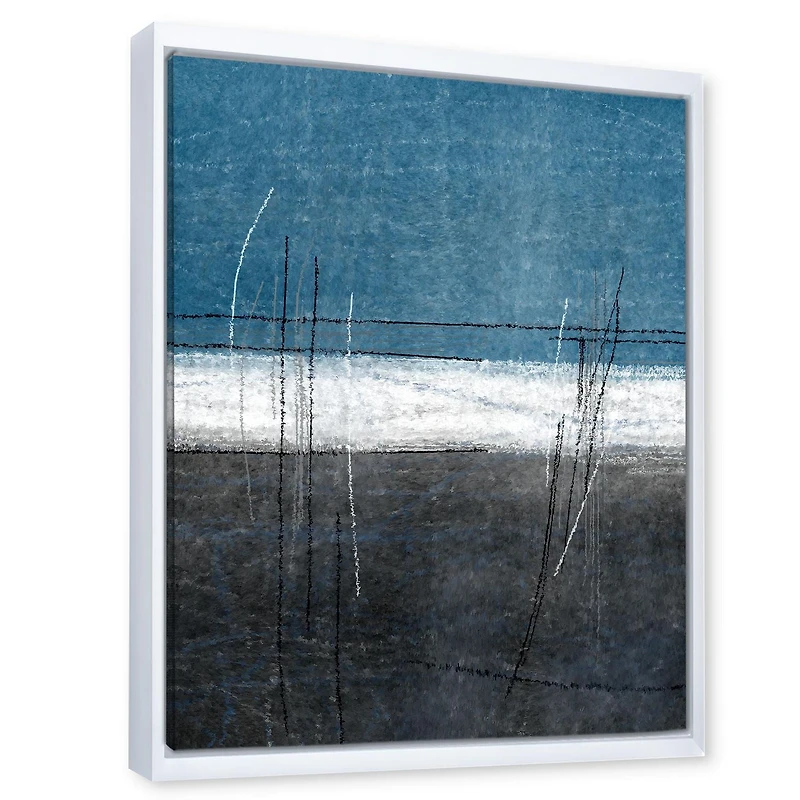 Designart Teal Meets Grey Abstract Art FLOAT FRAME WALL ART