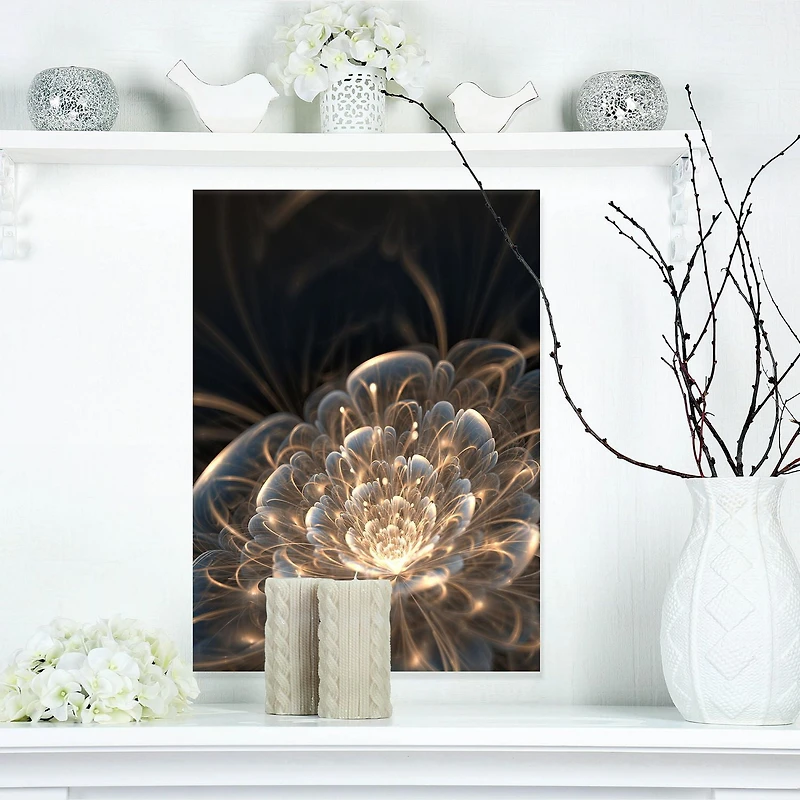 Designart Fractal Flower with Golden Rays Canvas Wall Art