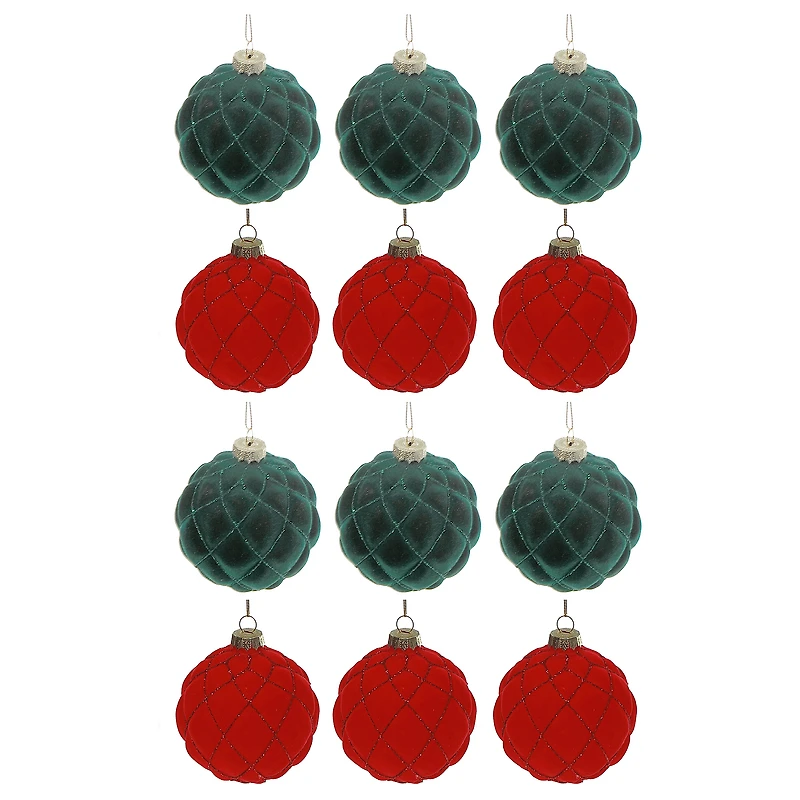 Velveteen Glass Ball Ornament (Asstd) (12/Disp) - Set of 12