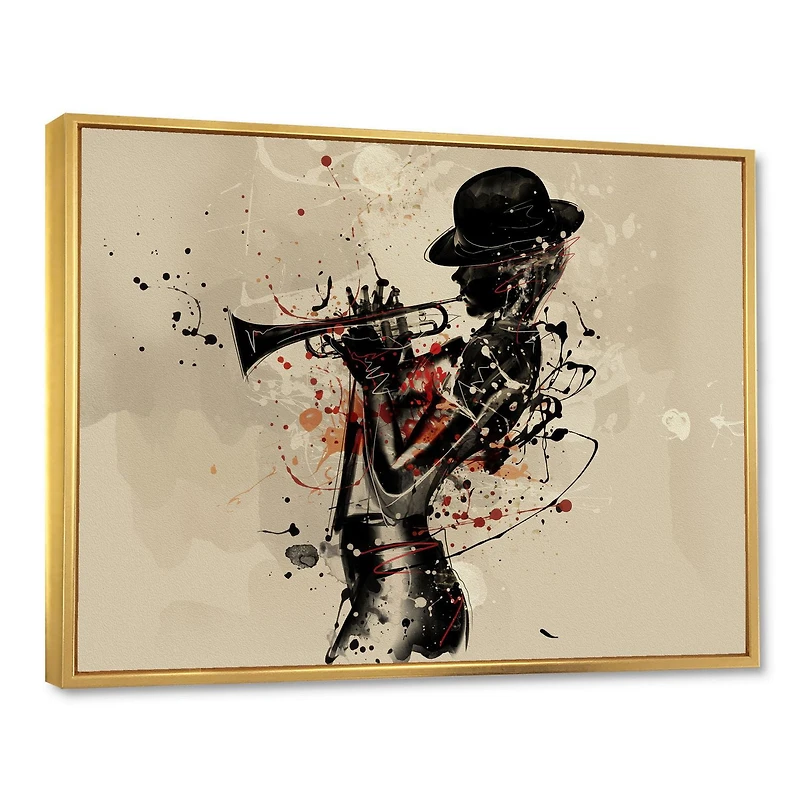 Designart Woman Playing Jazz Trumpet FLOAT FRAME WALL ART