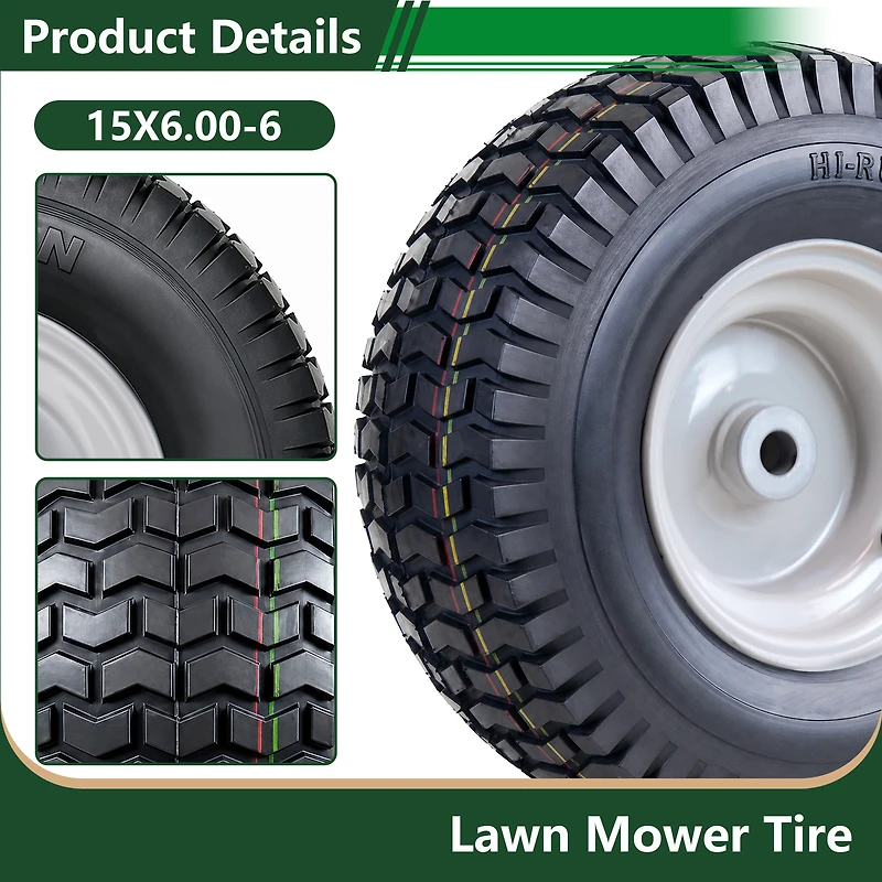 Hi-Run SU12 15X6.00-6 2PR Light Duty Lawn and Garden Tire & Wheel Assembly 3/4" Bushing