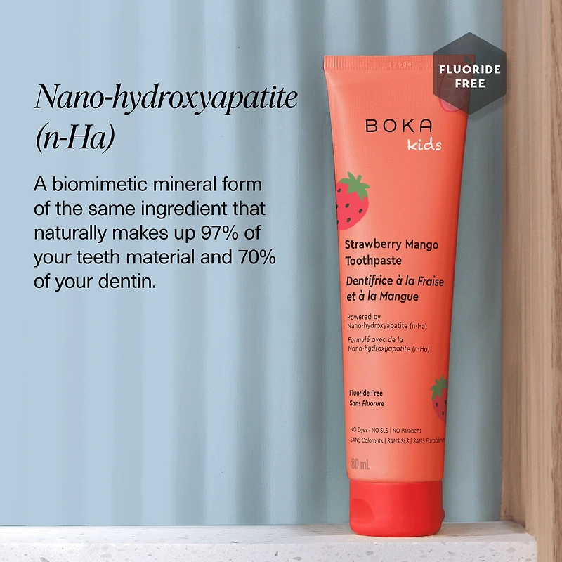 Boka Fluoride Free Toothpaste, Nano Hydroxyapatite, Strawberry Mango Flavor - 80ml - 1pk