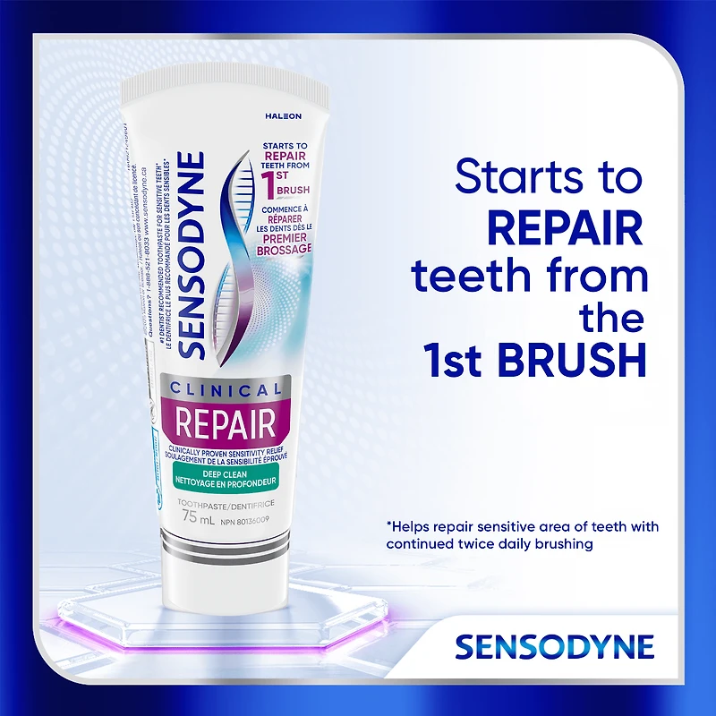 Sensodyne Clinical Repair Mint Toothpaste for Sensitive Teeth (Deep Clean), 75ml