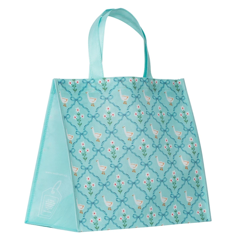 Walmart Spring Reusable Shopping Bag, Grocery Tote Bag with Bottle Holders, Blue