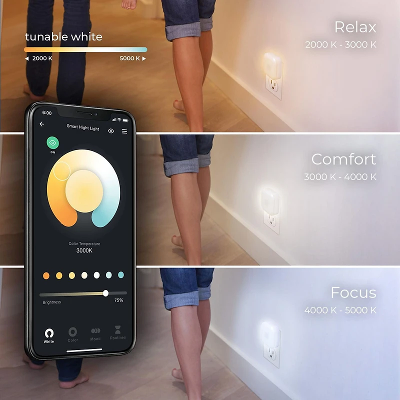 Wi-Fi Smart White Ambient Night Light with Motion Detection, No Hub Required, Voice Activated