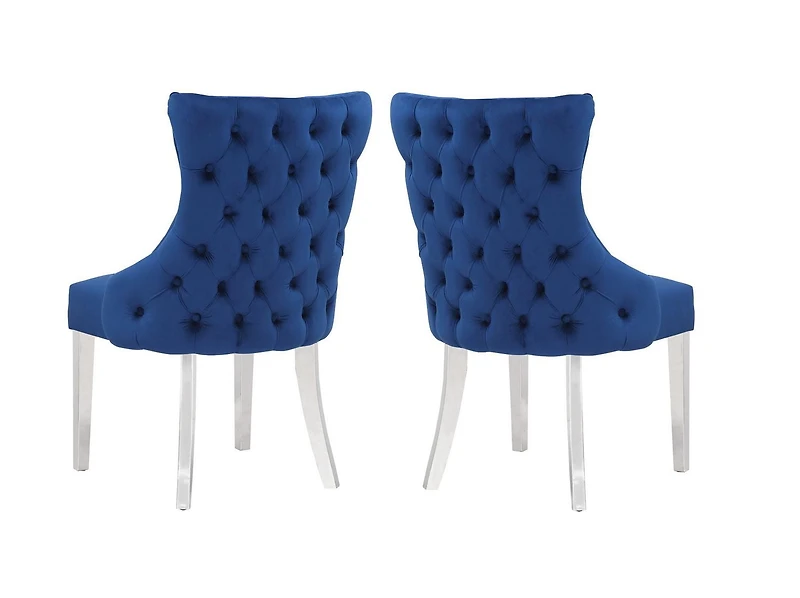 Odie Chair in Blue, Nailhead trim Dining Chair, Velvet Upholstery Dining Chair, Dining Chair with Stainless Steel legs for Kitchen and Living Room- Set 2