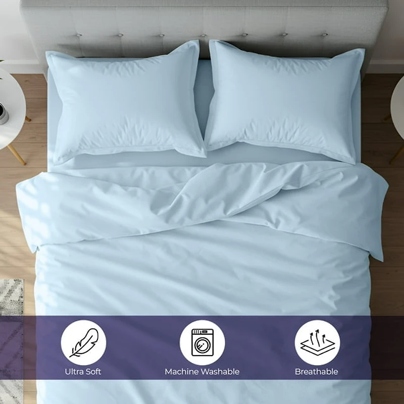 Beddora 3 Piece Duvet Cover Set, 100% Cotton Breathable Bedding Set, Soft Comforter Cover with 2 Pillow Shams, king - light blue