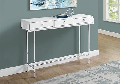 Monarch Specialties Table D'appoint, Console, Entrée, Étroit, Sofa, Tiroir De Rangement, Salon, Chambre À Coucher, Métal, Stratifié, Blanc Lustré, Chrome, Contemporain, Moderne