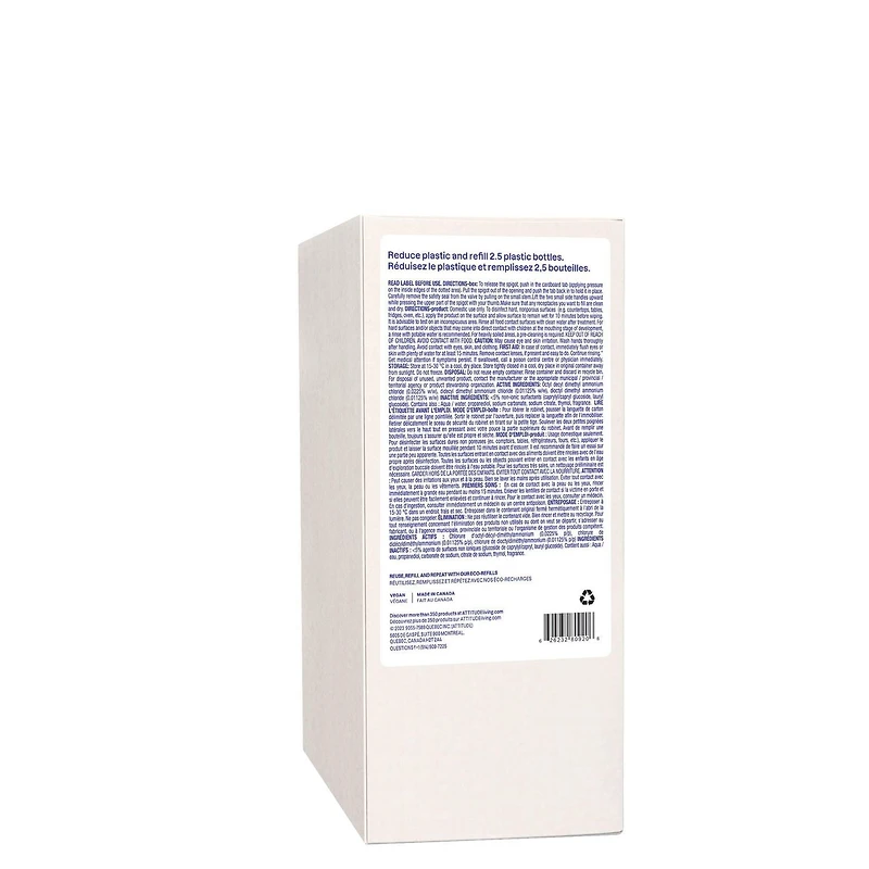 ATTITUDE home+ technology, All Purpose Cleaner Disinfectant 99.99%, Refill, Thyme & Citrus Scent, 2L