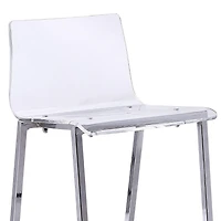 Clear Acrylic Stool with Chrome Leg – Tall Minimalist Stool with Transparent Seat, Footrest, Modern Design for Bars, Kitchens, and Contemporary Spaces