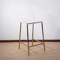 Heavenly Collection Set of 3 Clear Acrylic & Gold Counter Stools – Ideal for Kitchen Island or Dining Area