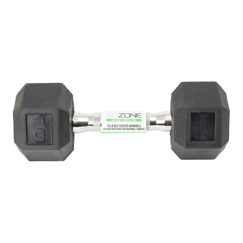 GoZone Rubber-Coated Hex Dumbbell – Black/Chrome