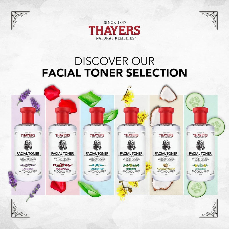 THAYERS Tonique Visage Non Parfumé Pétale de Rose Sans alcool formule à l'hamamélis et à l'aloès Format voyage 89ml