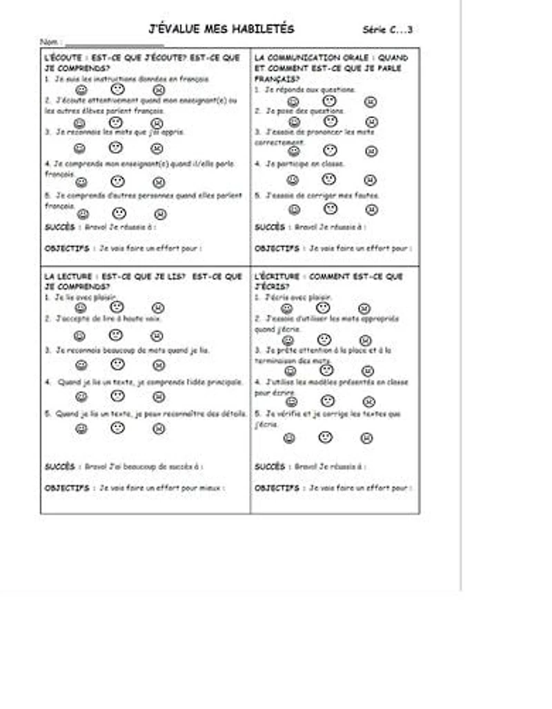 Activités reproductibles en français pour la classe de FLS sur l’évaluation
