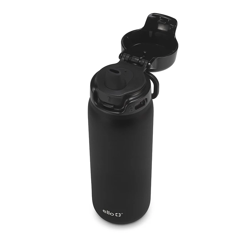 Bouteille d'eau Ello 18 oz Flip & Fill en acier inoxydable noir