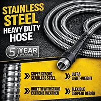 Bionic Steel Tuyau D’arrosage 50 pieds 5/8 Po 500 PSI Sans Pli En Acier Inoxydable Rangement Enroulé Facile