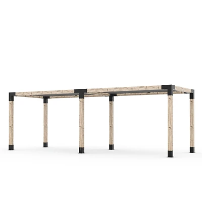 Kit Toja 12' x 22' Double Pergola avec 2 voiles d’ombre pour poteaux en bois 6x6