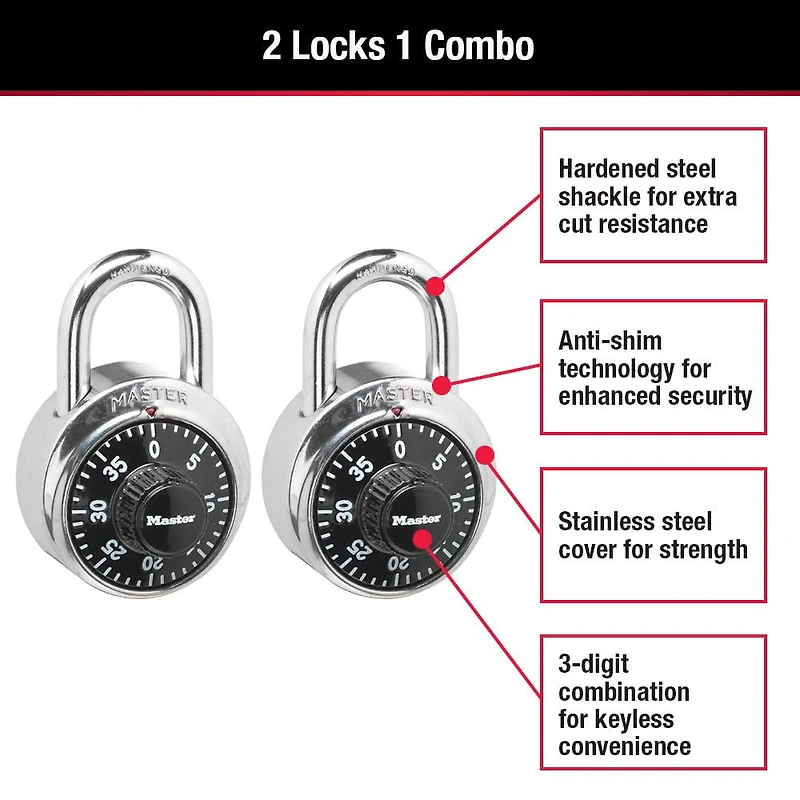 Cadenas à combinaison à 3 chiffres 1500T de Master Lock Canada - paq. de 2
